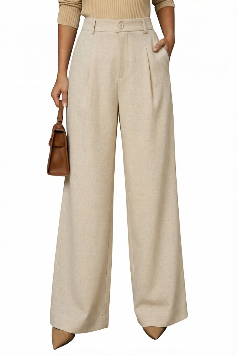 Arach&Cloz Women's Linen Blend Elastic Waist Wide Leg Work Pants High Waisted Slacks Business Casual Work Trousers Dressy Pants with Pockets Petite Khaki 2026 L - Image 5
