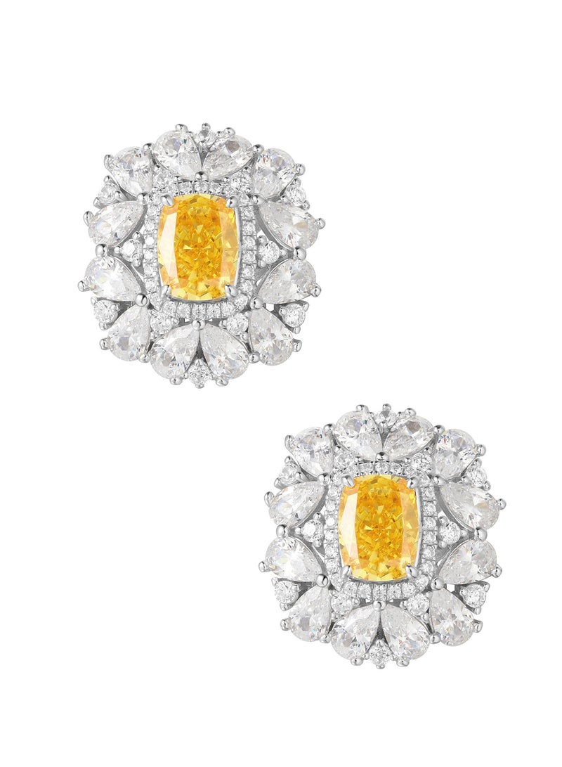 غَيْرُ مَألُوف إليزابيث 1 - أقراط زهرية بألماس أصفر زاهي - Image 1