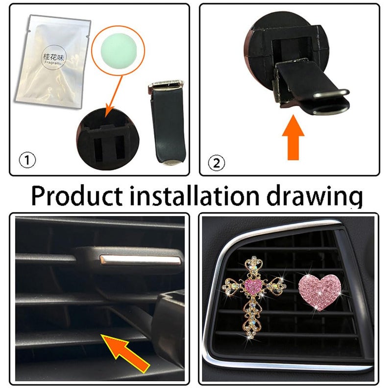 Auconda 2 Pack Car Vent Clips,Crystal Cross and Heart Air Vent Clips,Bling Car Accessories for Women & Girls(Pink) - Image 5