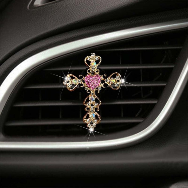 Auconda 2 Pack Car Vent Clips,Crystal Cross and Heart Air Vent Clips,Bling Car Accessories for Women & Girls(Pink) - Image 4