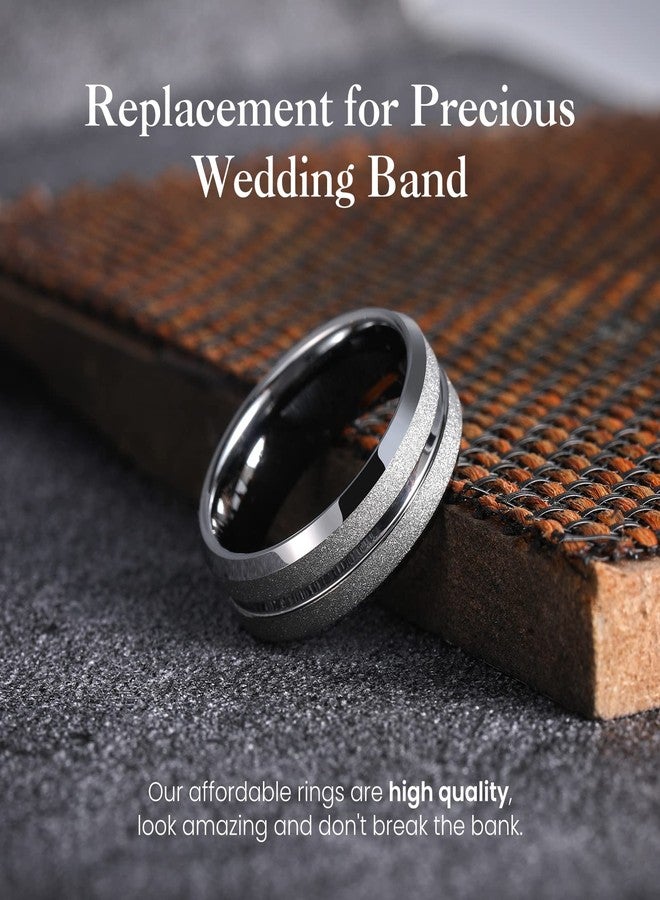 King Will Tungsten Carbide Wedding Ring for Men - 8mm Sliver Sandblasted Finish Grooved Center Comfort Fit Mens Wedding Band for Everyday Wear 12 - Image 2