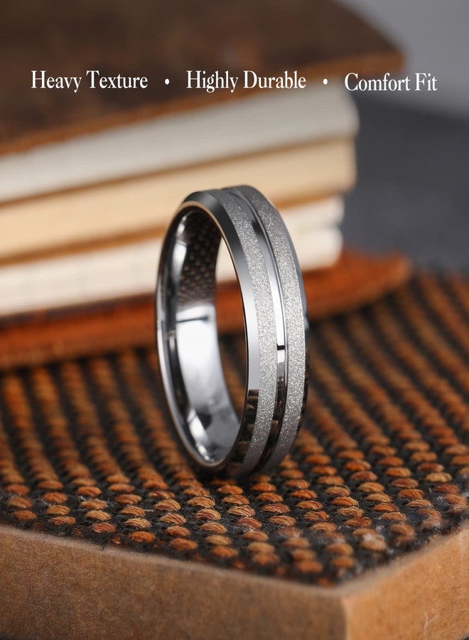 King Will Tungsten Carbide Wedding Ring for Men - 8mm Sliver Sandblasted Finish Grooved Center Comfort Fit Mens Wedding Band for Everyday Wear 12 - Image 3