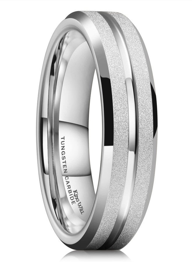 King Will Tungsten Carbide Wedding Ring for Men - 8mm Sliver Sandblasted Finish Grooved Center Comfort Fit Mens Wedding Band for Everyday Wear 12 - Image 1