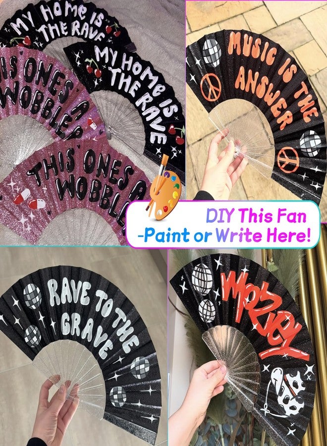 EOSAU Glitter Folding Hand Fans for Women Foldable Handheld Clack Fans for line Dancing, Wedding, Church, Festival, EDM, Party, Club, Rave Accessories (Pink) - Image 3