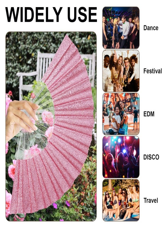 EOSAU Glitter Folding Hand Fans for Women Foldable Handheld Clack Fans for line Dancing, Wedding, Church, Festival, EDM, Party, Club, Rave Accessories (Pink) - Image 5