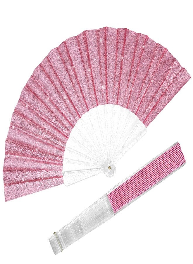 EOSAU Glitter Folding Hand Fans for Women Foldable Handheld Clack Fans for line Dancing, Wedding, Church, Festival, EDM, Party, Club, Rave Accessories (Pink) - Image 1