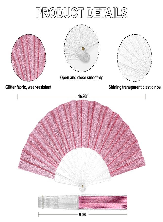 EOSAU Glitter Folding Hand Fans for Women Foldable Handheld Clack Fans for line Dancing, Wedding, Church, Festival, EDM, Party, Club, Rave Accessories (Pink) - Image 2