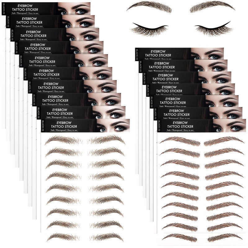 Blulu 9 Sheets Eyebrow Tattoos for Women Waterproof 4D Eyebrow Tattoo Transfers Stickers Grooming Shaping for Women Makeup SuppliesLight Brown