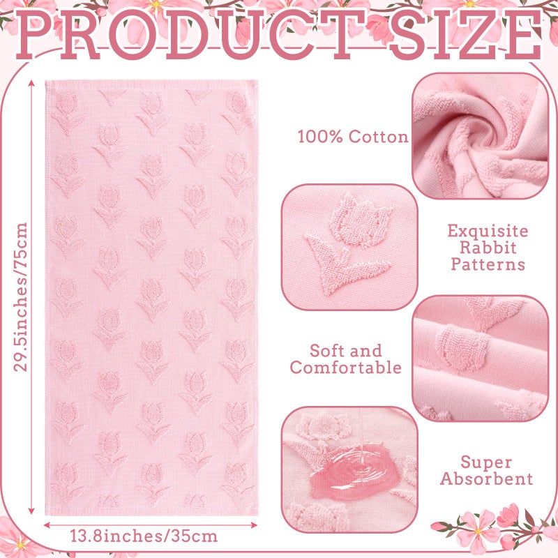 SmoothNovelty 2 Pcs Tulip Hand Towels for Bathroom Pink Tulip 100% Cotton Jacquard Weave Bath Towel Set Soft Absorbent Kitchen Towels for Bathroom Kitchen Summer Theme Gifts 13.8 x 29.5 - Image 2