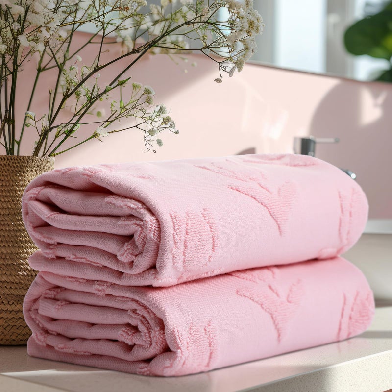 SmoothNovelty 2 Pcs Tulip Hand Towels for Bathroom Pink Tulip 100% Cotton Jacquard Weave Bath Towel Set Soft Absorbent Kitchen Towels for Bathroom Kitchen Summer Theme Gifts 13.8 x 29.5 - Image 4