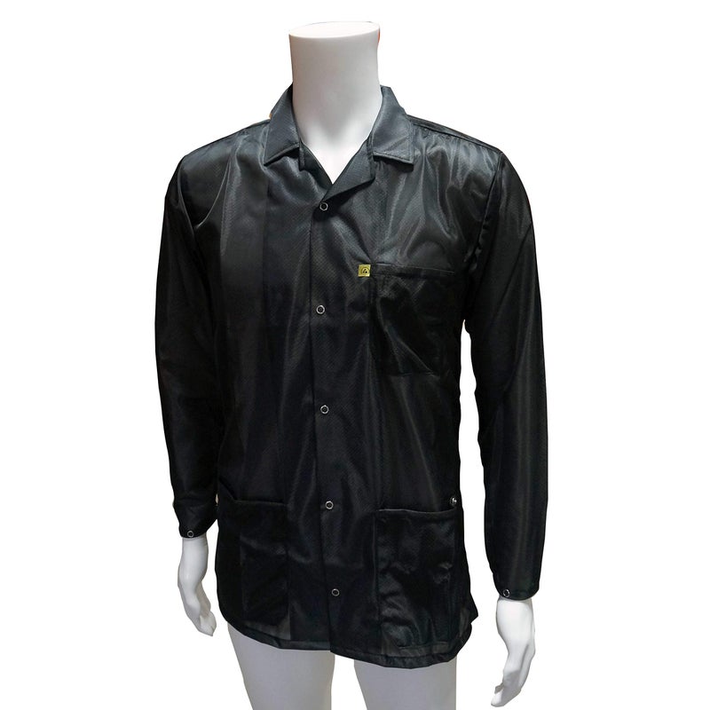 Static Care ESD Jacket, Lapel Collar and Snap Adjustment Sleeve, Black, Small - Image 4