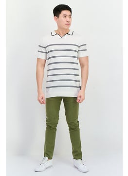 French Connection Men Spread Collar Short Sleeve Stripe Sweater, White  - Image 4