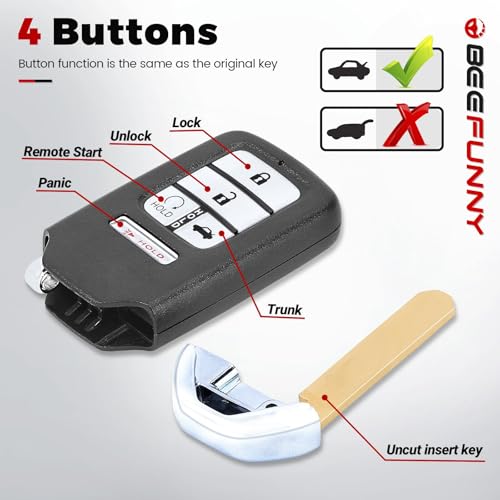 Beefunny Replacement Remote Keyless Entry Key Fob for Honda Accord 2016 2017 2018 FCC ID:ACJ932HK1310A PN: 72147-T2G-A51 5Buttons 433MHz - Image 4