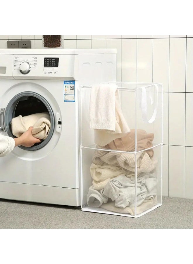 TYCOM Popup Laundry bags Hamper with Handles, Portable Durable Collapsible Storage Easy Folding Pop-Up Clothes Hampers Basket Foldable for Kids Room College Dorm or Travel - Double White - Image 4