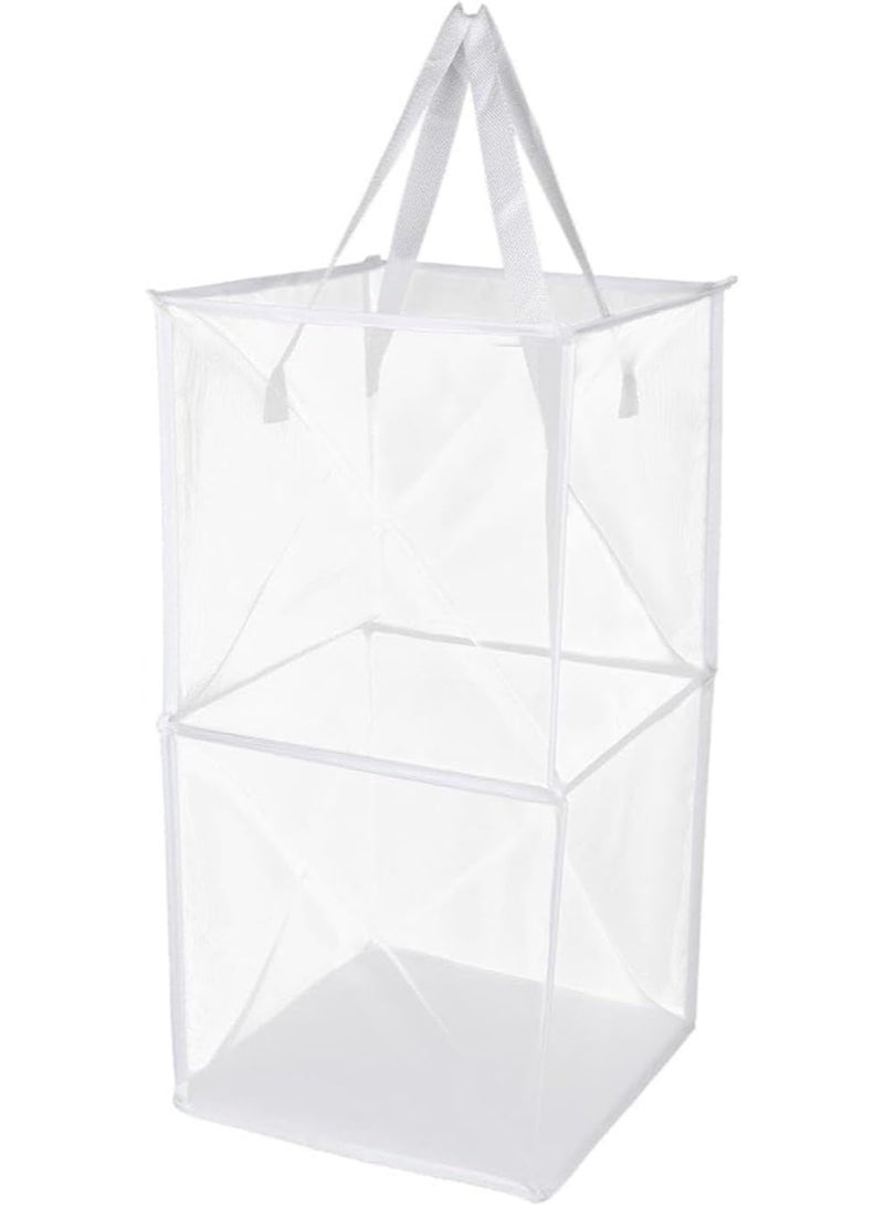 TYCOM Popup Laundry bags Hamper with Handles, Portable Durable Collapsible Storage Easy Folding Pop-Up Clothes Hampers Basket Foldable for Kids Room College Dorm or Travel - Double White - Image 1