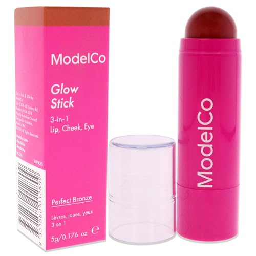 ModelCo Glow Stick 3-In-1 - Multi-Use Cream Color Stick - Hydrating Creamy Formula - Delivers Luminous Color For Healthy Glow - Buildable Coverage From Sheer To Saturated - Perfect Bronze - 0.176 Oz - Image 3