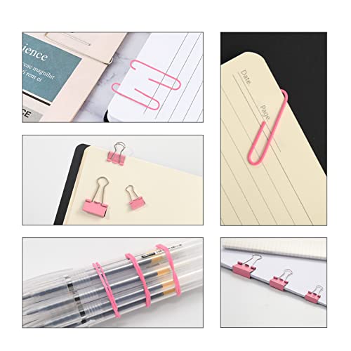 DANRONG Pink Binder Clips Paper Clips,380 PCS Assorted Sizes Paperclips Paper Clamps Rubber Bands for Files, Papers, Home Supplies (Pink) - Image 4
