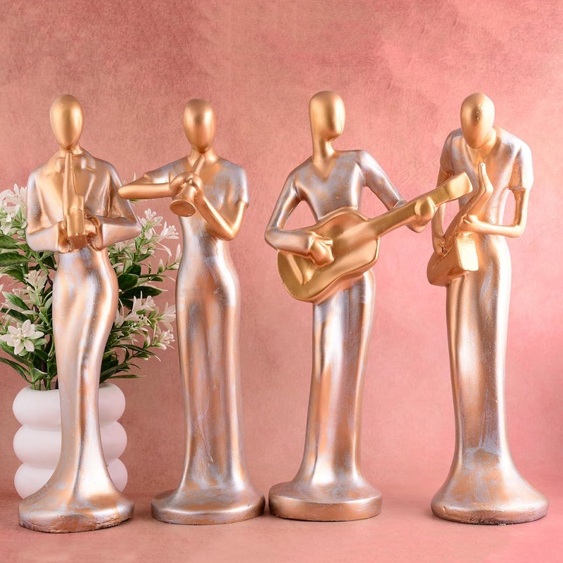 zart Polyresin Lady Hand Musical Instrument Statue Fantasy Showpiece For Home DecorLiving Room DecorOffice Table Decor Showpiece Perfect For Home Hall ShelvesGolden Set Of 4 - Image 2