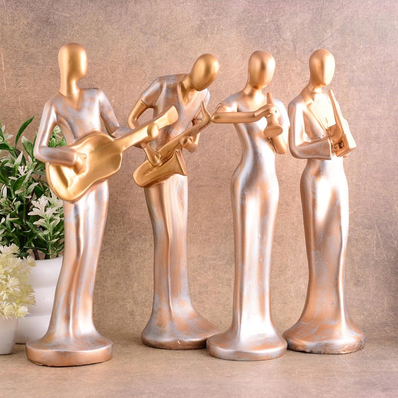 zart Polyresin Lady Hand Musical Instrument Statue Fantasy Showpiece For Home DecorLiving Room DecorOffice Table Decor Showpiece Perfect For Home Hall ShelvesGolden Set Of 4 - Image 1
