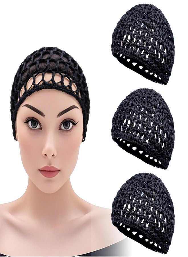 Drokenle 3PCS Hair Nets Cap Crochet Hair Wrap Net Soft Sleep Bonnets Mesh Braided Weaving Making Fishnet Wrap Caps for Women Curl Wig Black - Image 1