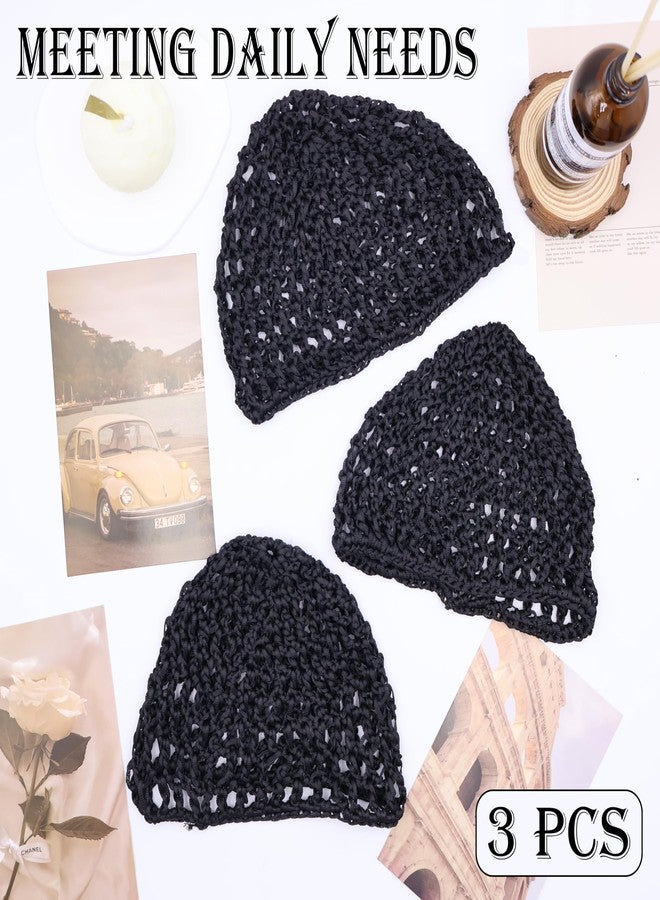 Drokenle 3PCS Hair Nets Cap Crochet Hair Wrap Net Soft Sleep Bonnets Mesh Braided Weaving Making Fishnet Wrap Caps for Women Curl Wig Black - Image 3