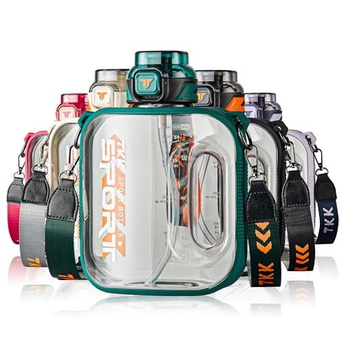 TKK Half Gallon Water Bottle Jug with Straw Large Capacity Plastic Water Bottle Dishwasher Safe 12 Gallon 50 Oz Water Bottle Jug BPA Free Tritan for Gym Yoga Travel Camping Outdoor - Image 1