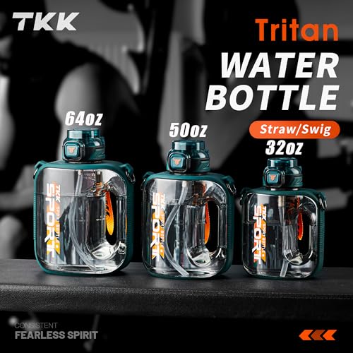 TKK Half Gallon Water Bottle Jug with Straw Large Capacity Plastic Water Bottle Dishwasher Safe 12 Gallon 50 Oz Water Bottle Jug BPA Free Tritan for Gym Yoga Travel Camping Outdoor - Image 3