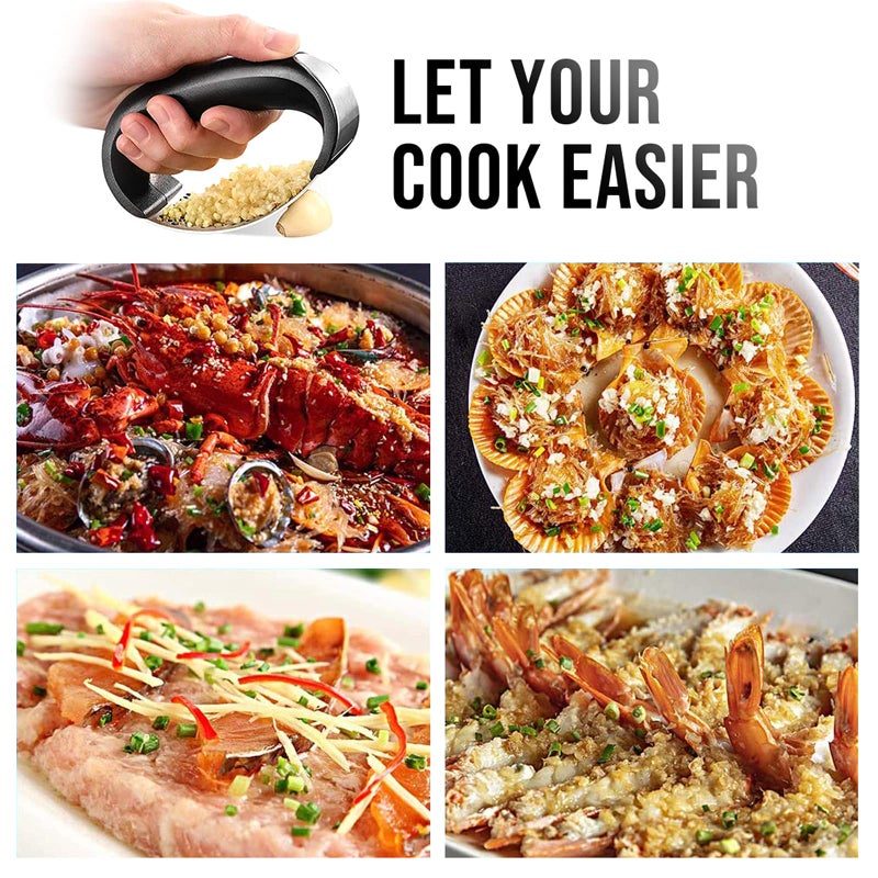 JASVIC Garlic Press Rocker, Stainless Steel Garlic Mincer Crusher Professional Kitchen Gadgets Garlic Chopper with Ergonomic Handle, Silicone Garlic Peeler - Image 3