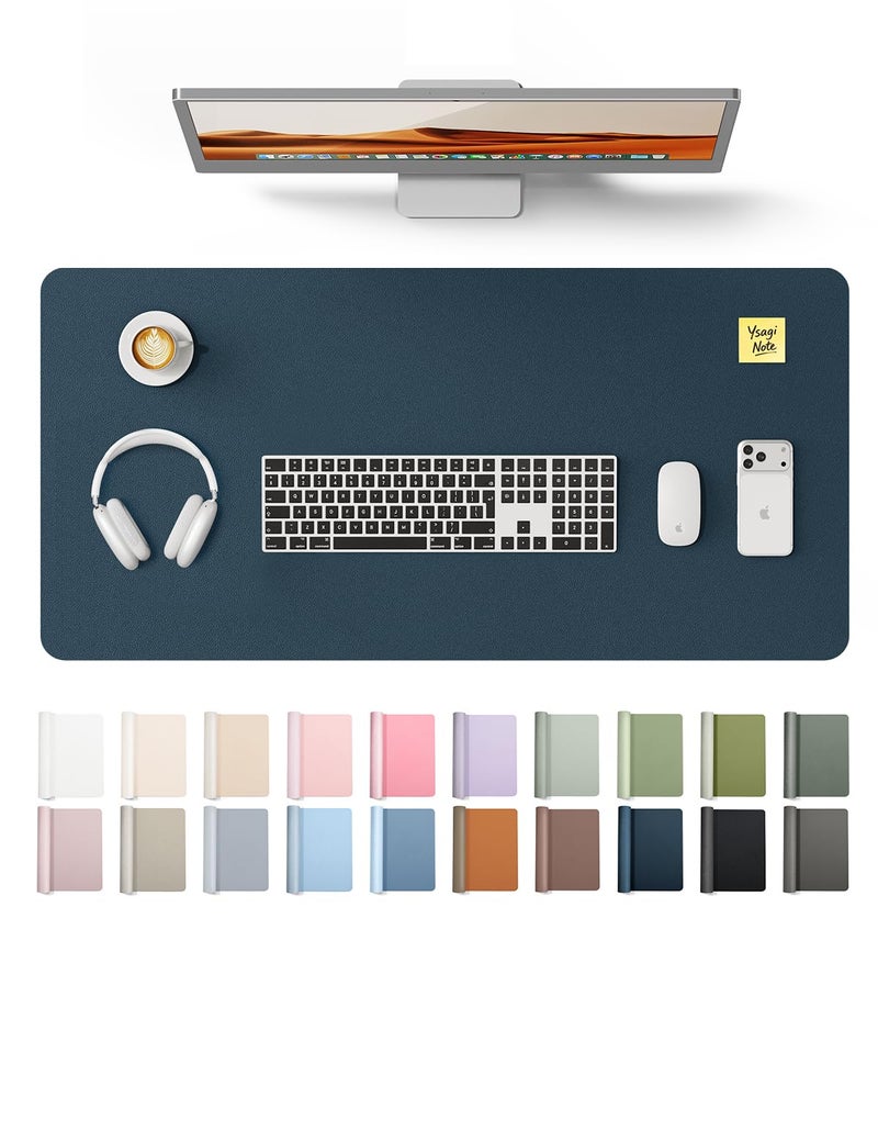 YSAGi Leather Desk Protector, Office Mat, Large Mouse Mat, Non-Slip PU Leather Blotter, Laptop Pad, Waterproof Writing Pad for Office and Home (Dark Blue, 31.5" x 15.8") - Image 1