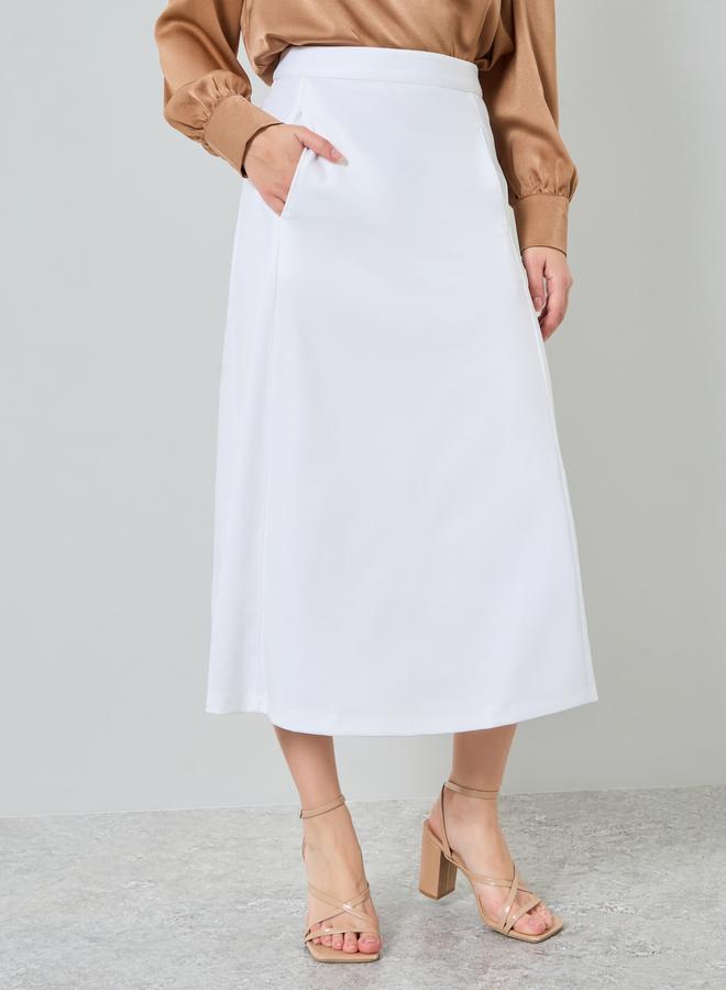 Styli White Formal Midi Skirt with Side Seam Pocket - Image 2