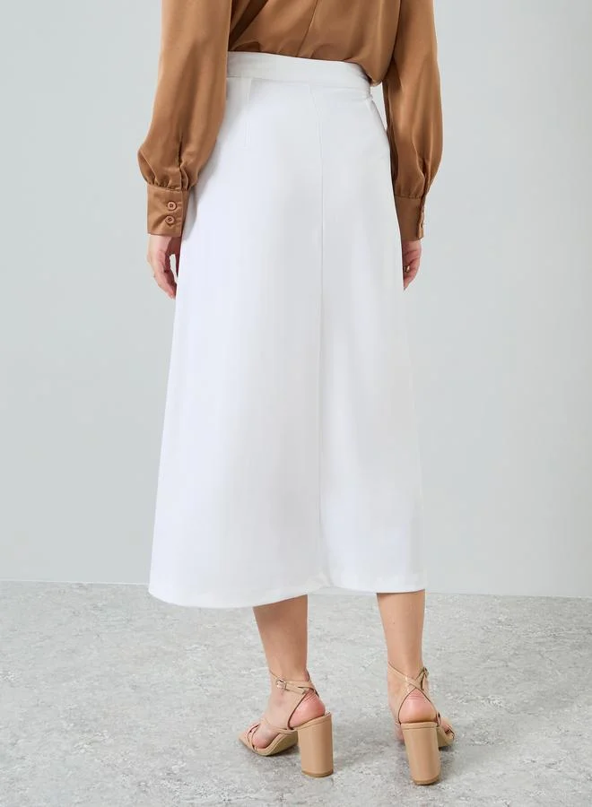 Styli  White Formal Midi Skirt with Side Seam Pocket for Women | Best Price UAE