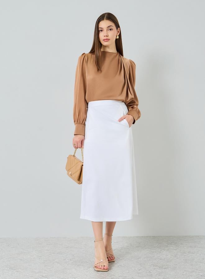 Styli White Formal Midi Skirt with Side Seam Pocket - Image 1