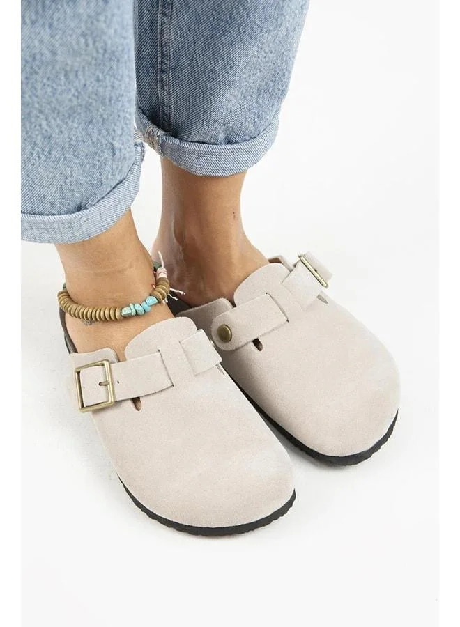 Manijero  Zeta 2 Women's Genuine Leather Clogs with Buckle and Belt, Beige - Beige for Women | Best Price UAE
