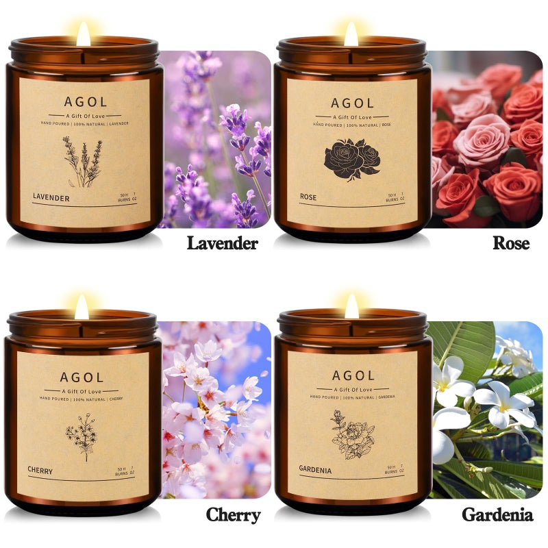 AGOL 4 Pack Scented Candles for Home, 36 Oz 200 Hours Burn, Luxury Amber Jar Natural Soy Candles, Aromatherapy Candles Set, Candles Gift for Women Men Birthday Thanksgiving Christmas, Spa, Sleep,Yoga,Read - Image 3