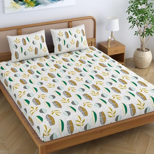Colorish Cotton Blend Jaipur Printed Double Bedsheet King Size with 2 Pillow Covers, Traditional Floral Design, Forest Green - Image 1