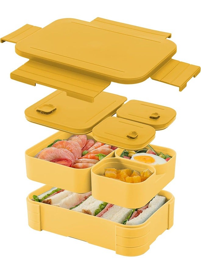 Arabest 3 in 1 Lunch Box 1700ML, 3 Compartment Leak Proof Bento Box for Backpacks, BPA-Free,Easy to Clean,Microwave & Dishwasher Safe, Food Storage Container for Work, Daycare, School & Travel (Yellow)  - Image 1