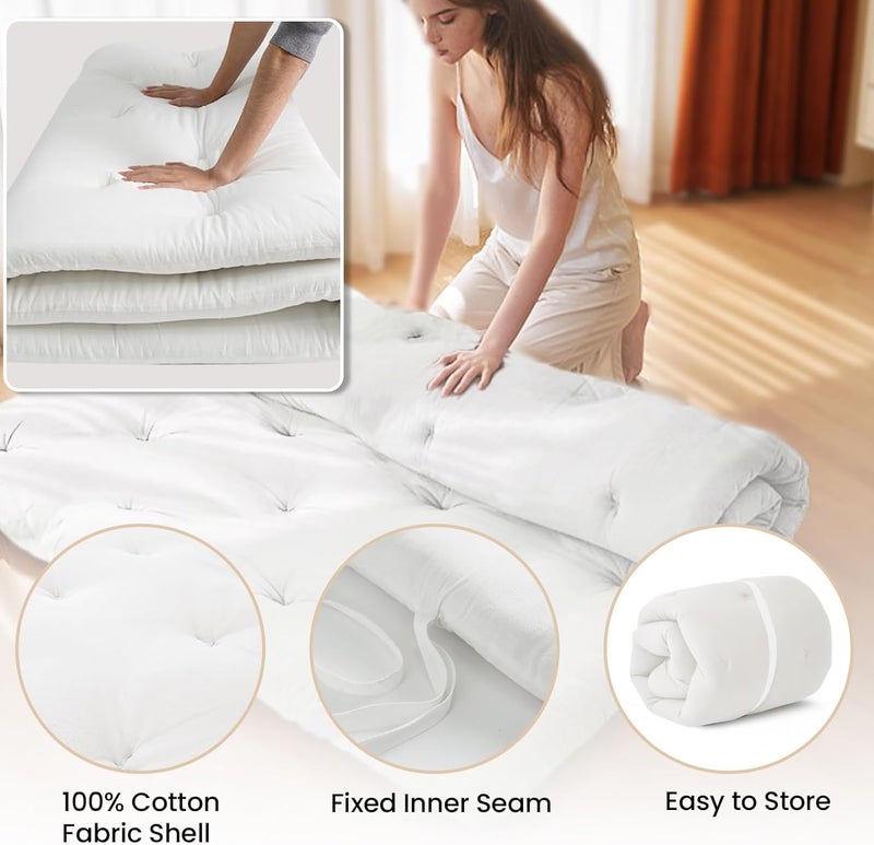 IMSMARTMART Organic 3 inch Thick Ingle Cotton Mattress Folabale Mattress for Floor Rollable Star Cotton Mattress (L x W: 72 inch x 30 inch) Off White - Image 4