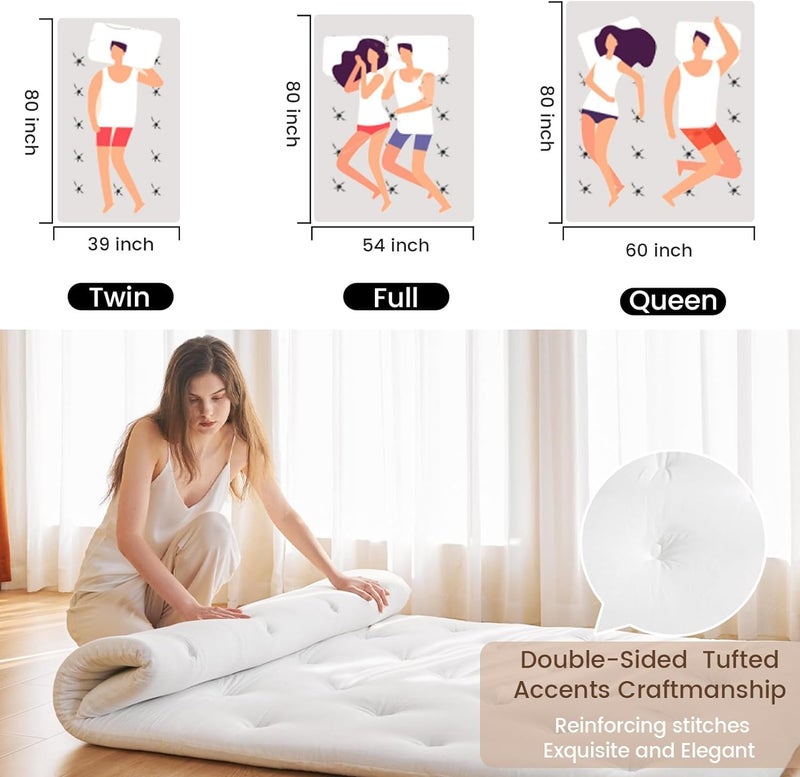 IMSMARTMART Organic 3 inch Thick Ingle Cotton Mattress Folabale Mattress for Floor Rollable Star Cotton Mattress (L x W: 72 inch x 30 inch) Off White - Image 3
