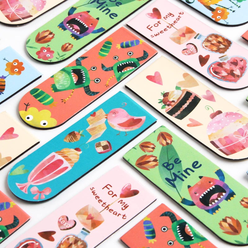 WorldBazaar 36 Pack Valentine's Day Magnetic Bookmarks for Kids with Cards Valentine Monster Dessert Bookmarks School Classroom Exchange Gift for School Classroom Party Favors - Image 4