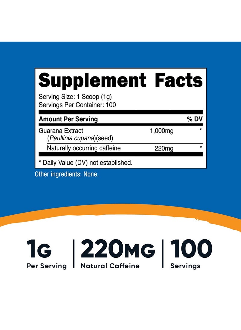 Nutricost - Guarana Powder 220 mg of Natural Caffeine, 1G Per Serving, 100 Servings, Net Wt. 3.5 Oz (100 G) Dietary Supplement - Image 1