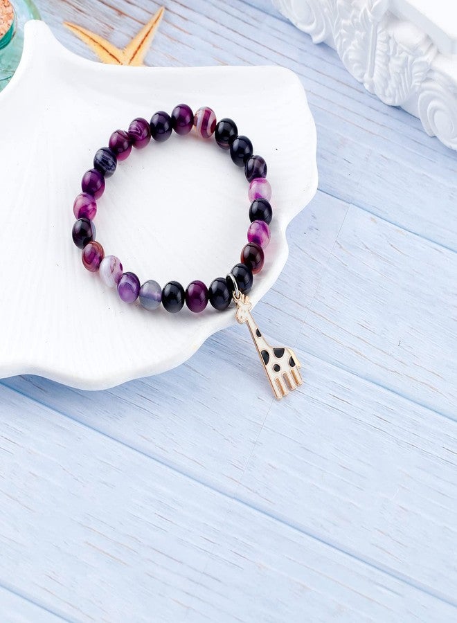 Fullrainbow Cute Giraffe Bracelet for Women Giraffe Lover Gifts Giraffe Spirit Animal Gifts Natural Stone Bracelet Giraffe Charm Jewelry for Women(Purple giraffe gifts) - Image 4