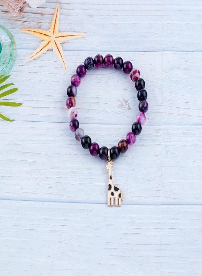Fullrainbow Cute Giraffe Bracelet for Women Giraffe Lover Gifts Giraffe Spirit Animal Gifts Natural Stone Bracelet Giraffe Charm Jewelry for Women(Purple giraffe gifts) - Image 3