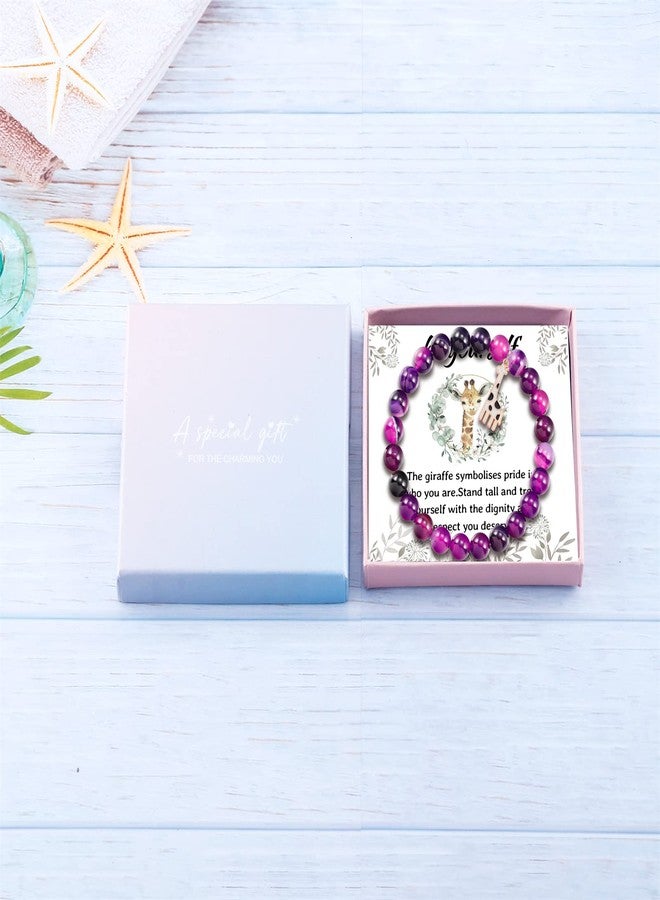 Fullrainbow Cute Giraffe Bracelet for Women Giraffe Lover Gifts Giraffe Spirit Animal Gifts Natural Stone Bracelet Giraffe Charm Jewelry for Women(Purple giraffe gifts) - Image 2