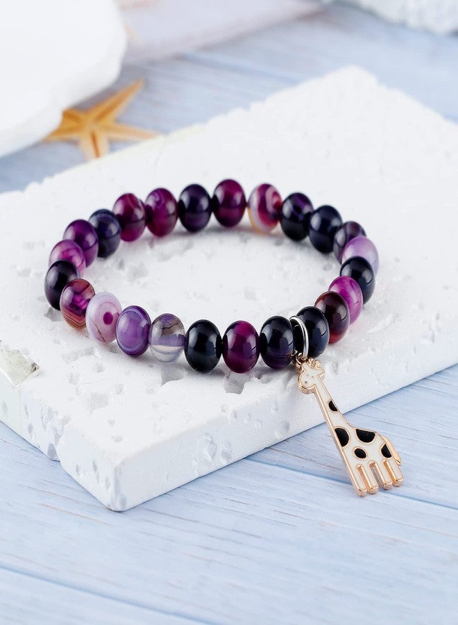 Fullrainbow Cute Giraffe Bracelet for Women Giraffe Lover Gifts Giraffe Spirit Animal Gifts Natural Stone Bracelet Giraffe Charm Jewelry for Women(Purple giraffe gifts) - Image 5