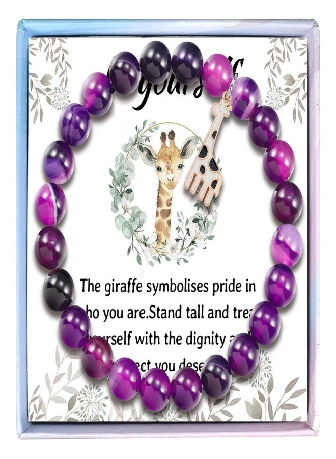 Fullrainbow Cute Giraffe Bracelet for Women Giraffe Lover Gifts Giraffe Spirit Animal Gifts Natural Stone Bracelet Giraffe Charm Jewelry for Women(Purple giraffe gifts) - Image 1