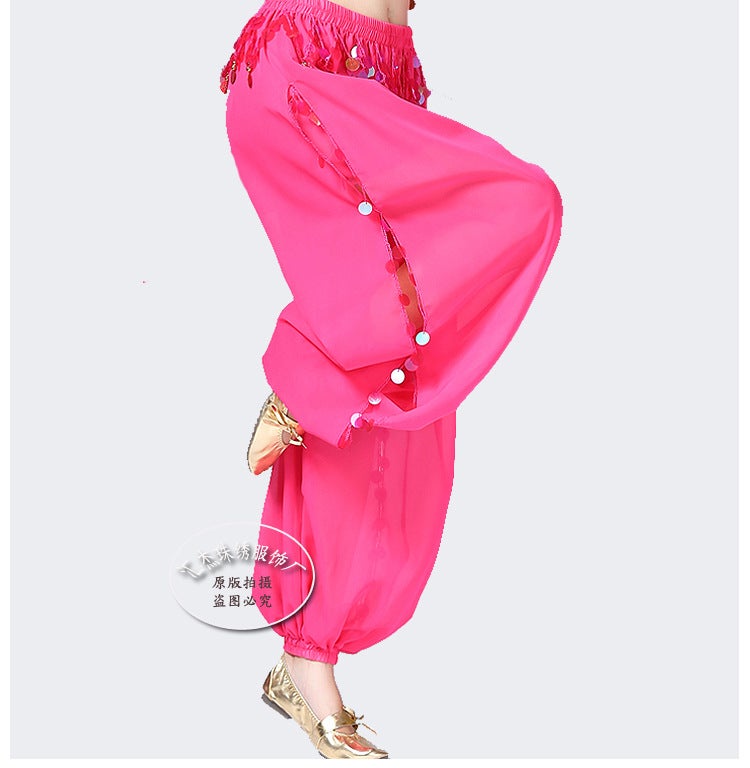 Belly Dance Pants Sequin Performance Lantern Rose Red