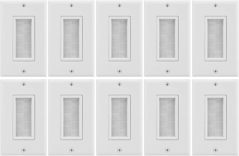 Fosmon 1-Gang Wall Plate (10 Pack), Brush Style Opening Passthrough Low Voltage Cable Plate in-Wall Installation for Speaker Wires, Coaxial Cables, HDMI Cables, or Network/Phone Cables - Image 1