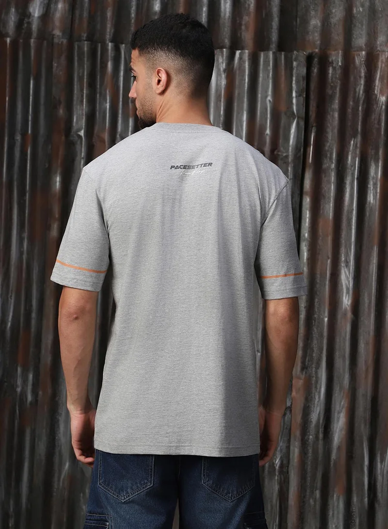 HIGH STAR Men's Grey 100% Cotton Printed Relaxed Fit T-Shirt