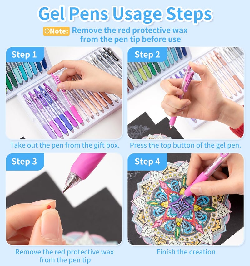 Joyask Gel Pens For Coloring, 54 Colors Retractable Colored Pens for Black Paper & White Paper, 0.7mm Fine Point Colorful Pens for Coloring, Writing, Drawing, Journaling, Note Taking, Office, Home - Image 5