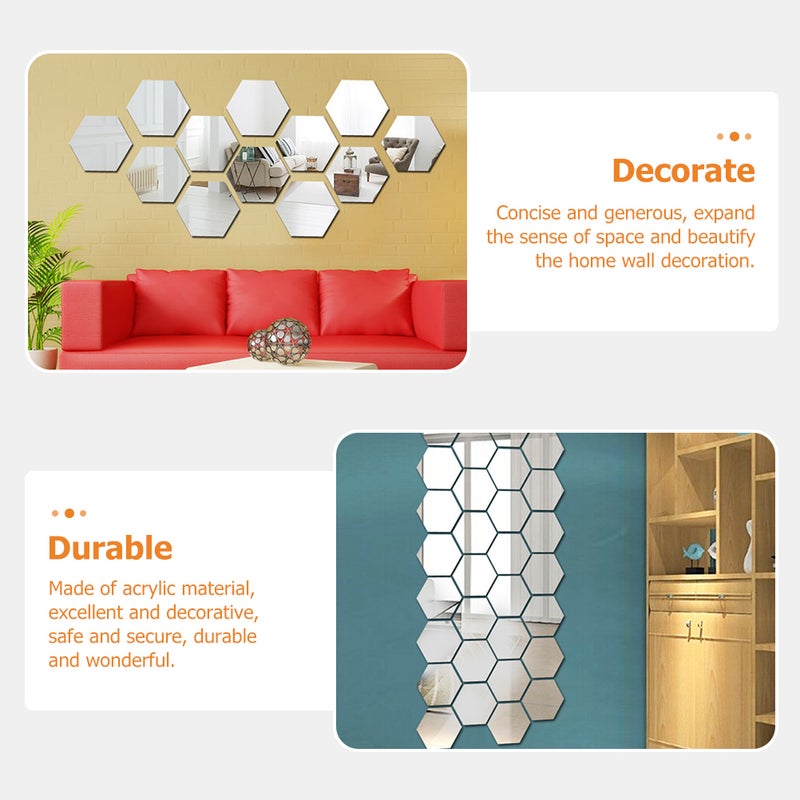 24pcs Hexagon Stickers DIY Hexagonal Wall Sticker Hexagon Mirror Decal - Image 4